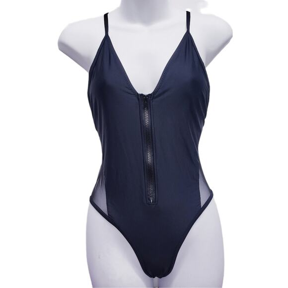 Ree Bees Black Mesh Full Zip One Peice Swimsuit Monokini Size Small - Picture 4 of 8